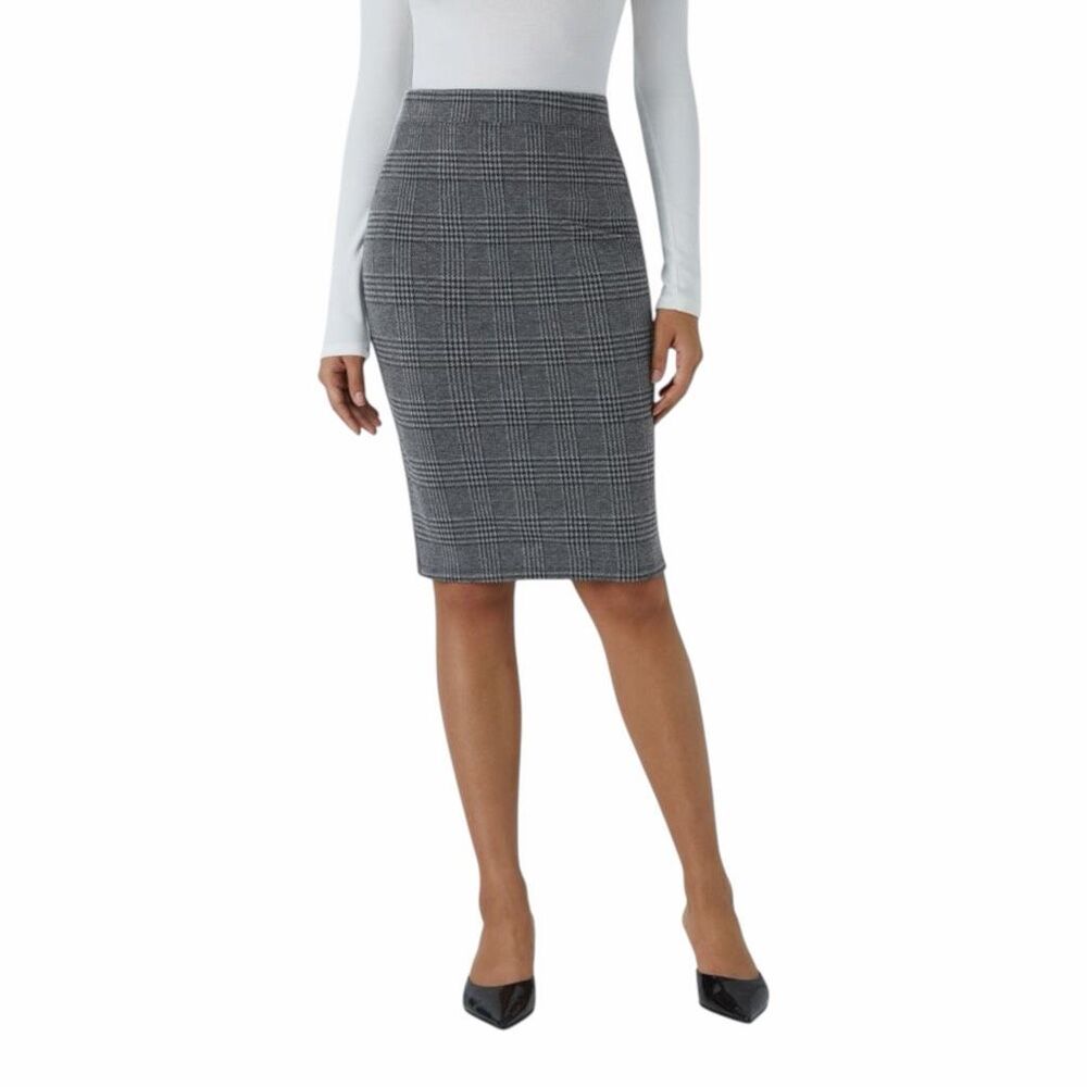 NEW Halara High Waisted Houndstooth Plaid Work Pencil Skirt Gray L Regular Stret